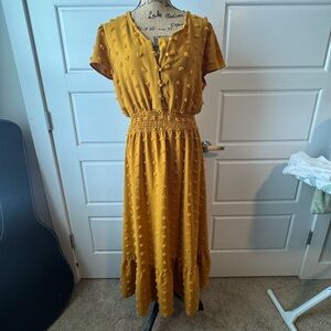 Mustard Maxi Dress With Puffs Polka Dots